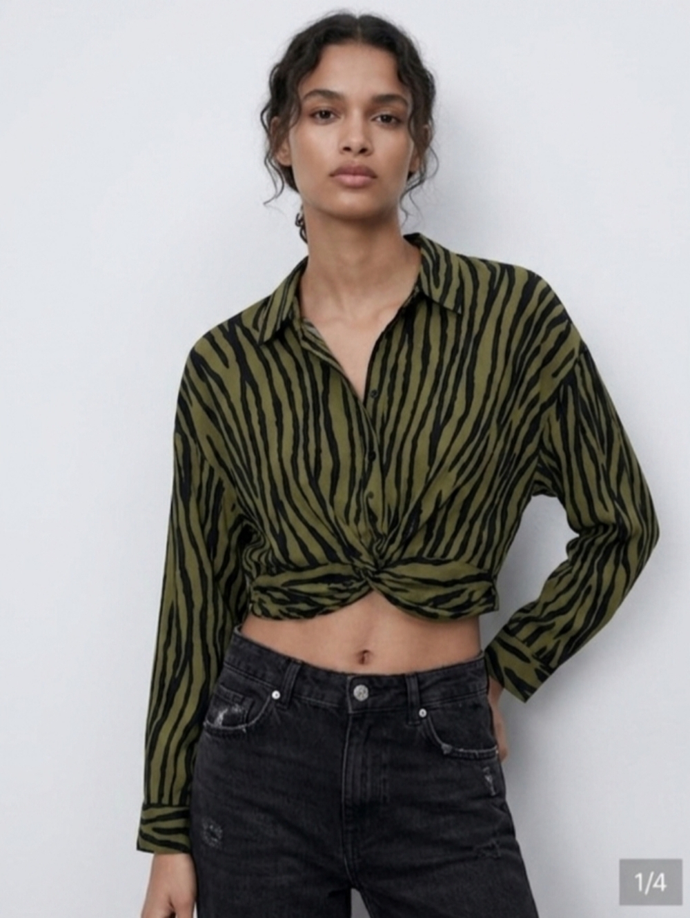 Zara Green and Black Zebra Print Top